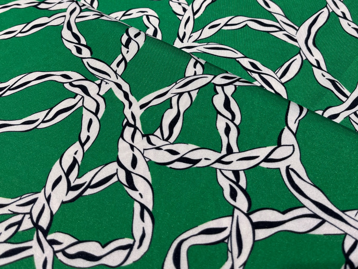 GREEN PRINTED SATIN FABRIC