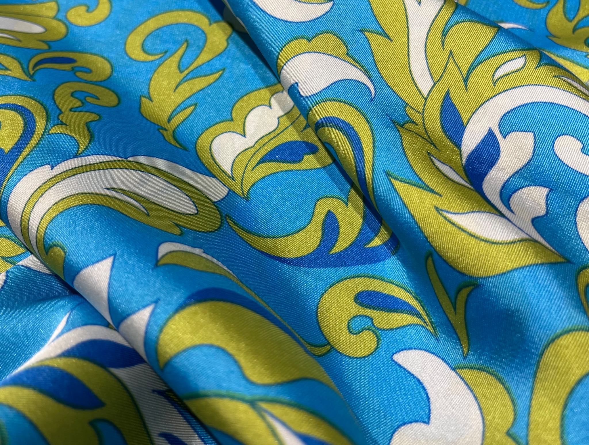 BLUE PRINTED SATIN FABRIC