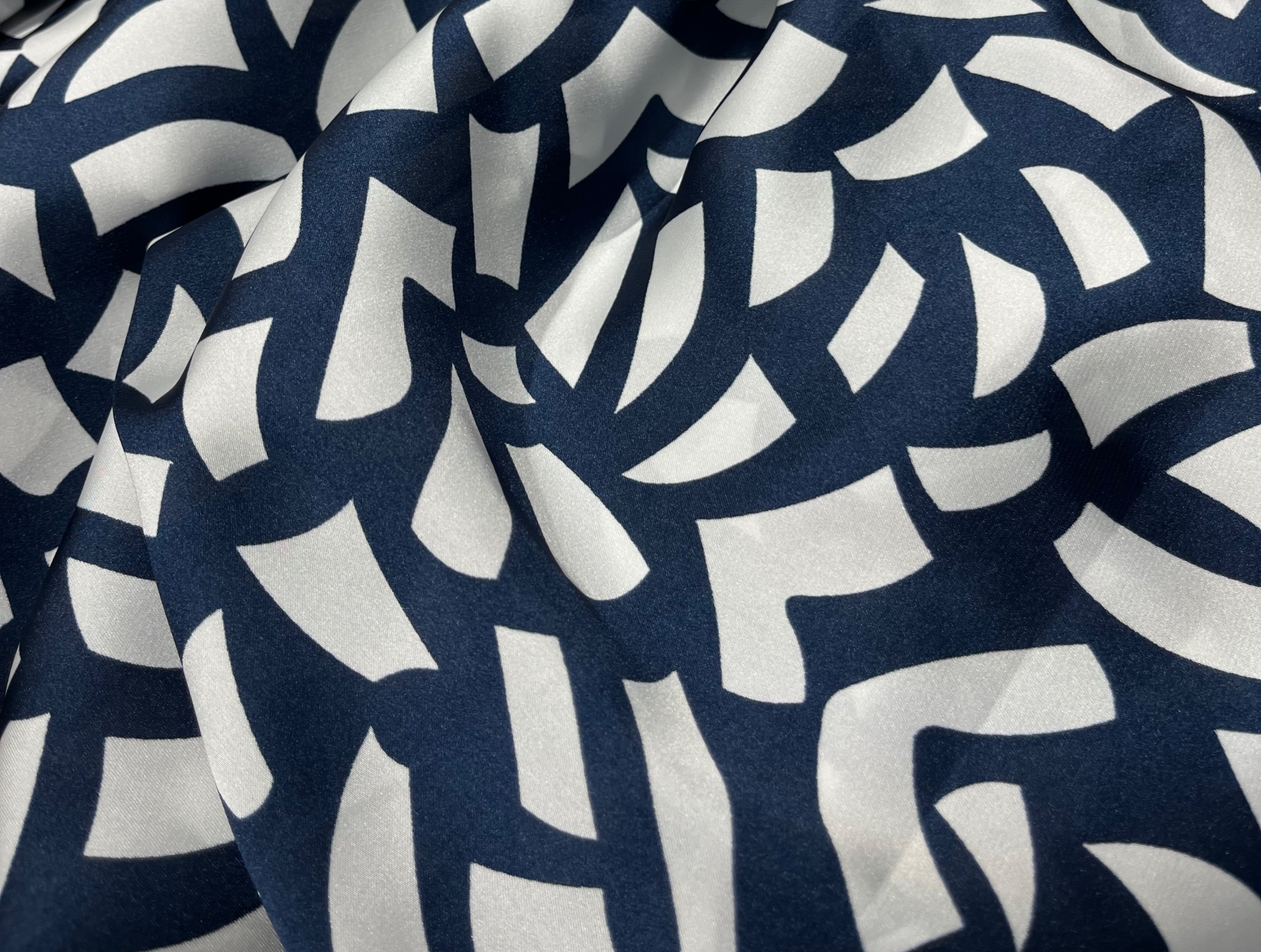 NAVY BLUE PRINTED SATIN FABRIC