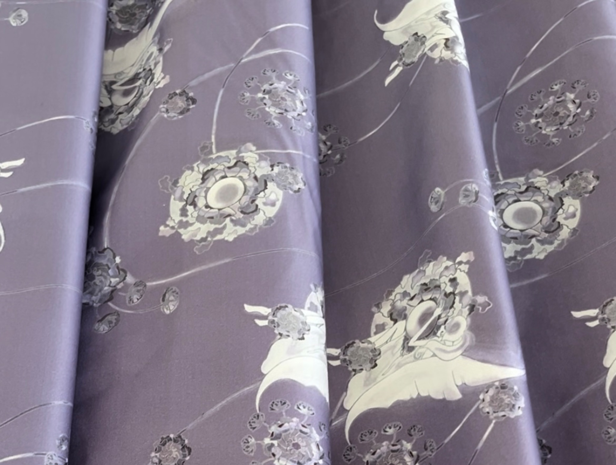 PURPLE PRINTED ELASTIC COTTON FABRIC